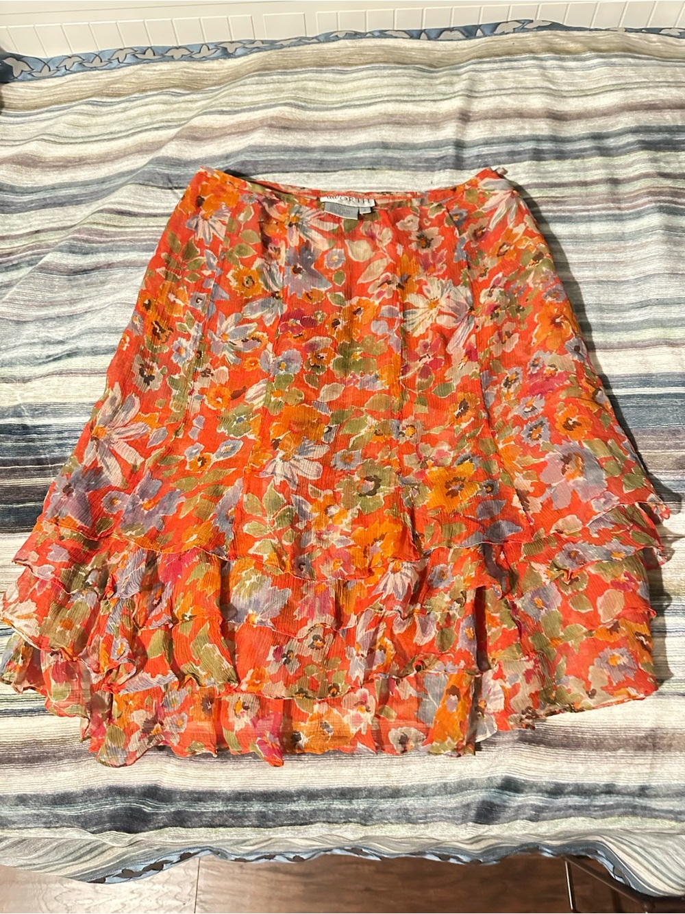 Worth Bright Orange Floral Tiered Skirt